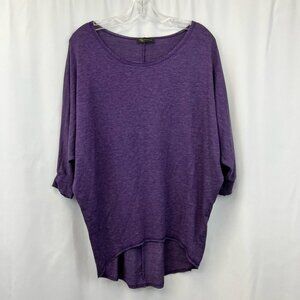 KLD Signature Womens Casual Top Purple 3/4 Batwing Sleeve High Low USA Small